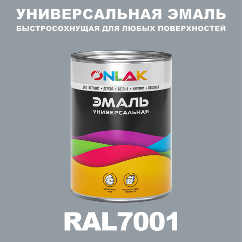 Универсальная быстросохнущая эмаль ONLAK, цвет RAL7001, в комплекте с растворителем